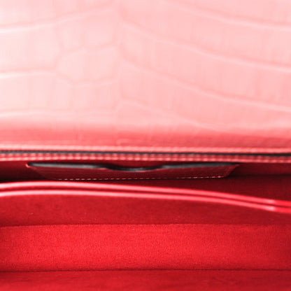 Shiny Crocodile Embossed Jeweled Satchel Pink