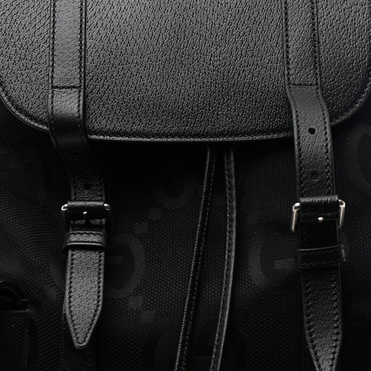 Monogram Jumbo GG Textured Dollar Calfskin Web Double Buckle Backpack Black