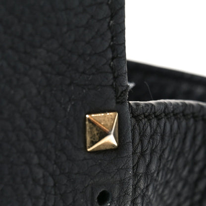 Pebbled Calfskin Medium Rockstud Tote Black