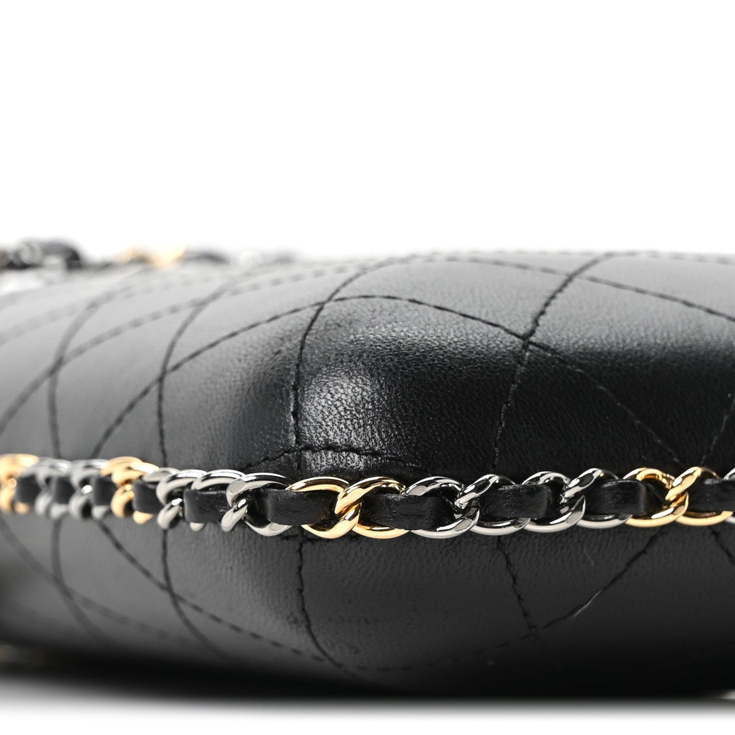 Lambskin Quilted Chain Around Phone Holder Black