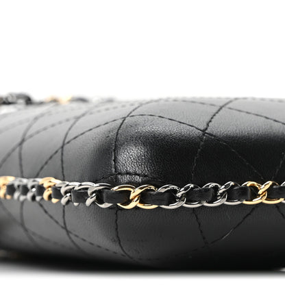 Lambskin Quilted Chain Around Phone Holder Black