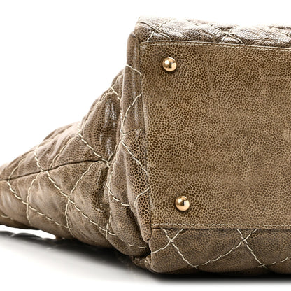 Crumpled Grained Calfskin Large Coco Pleats Tote Khaki