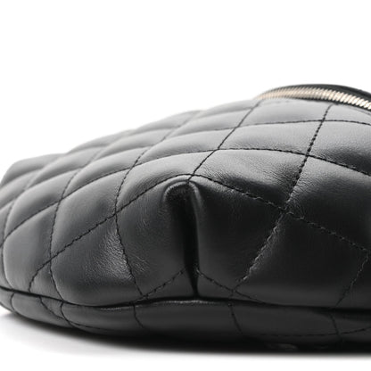 Lambskin Quilted Waist Belt Bag Black