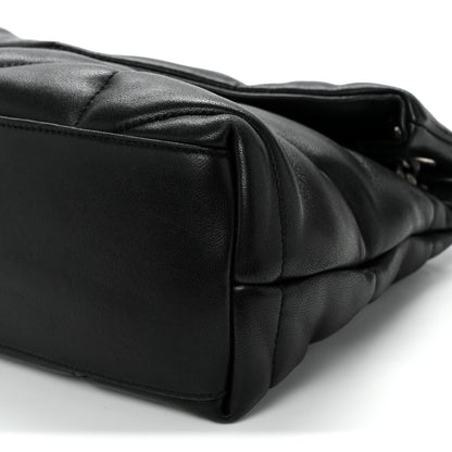 Lambskin Quilted Small Loulou Puffer Monogram Chain Satchel Black