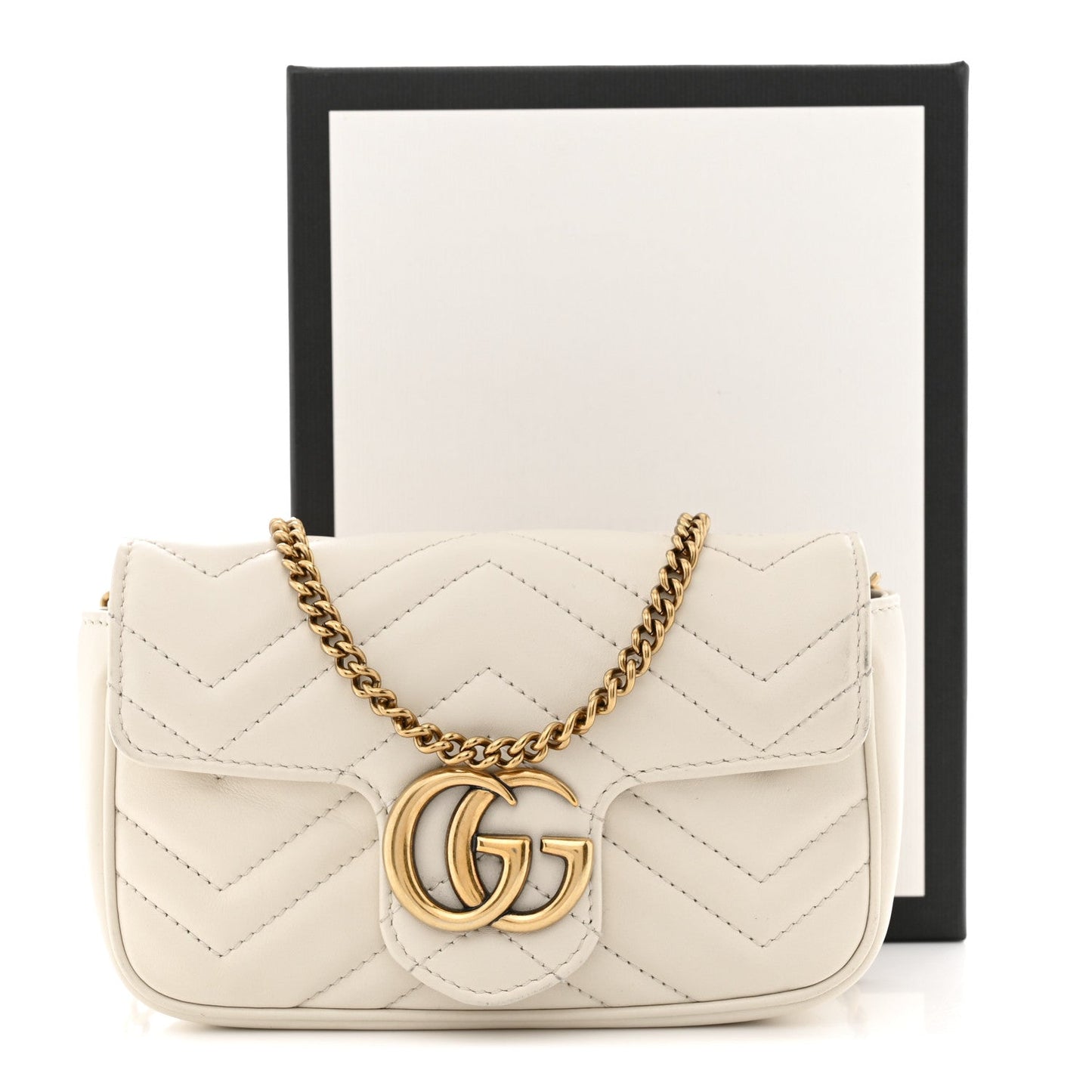 Calfskin Matelasse Super Mini GG Marmont Shoulder Bag White