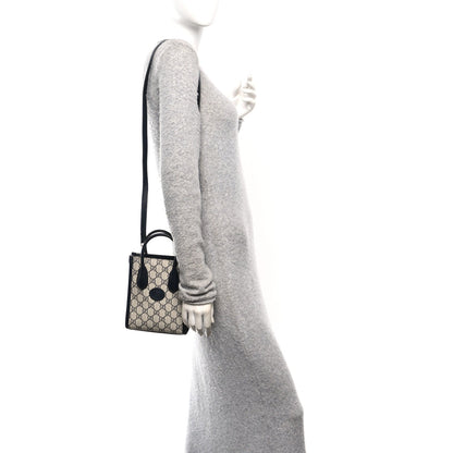 GG Supreme Monogram Textured Dollar Calfskin Mini Retro Interlocking G Tote Bag Beige Blue