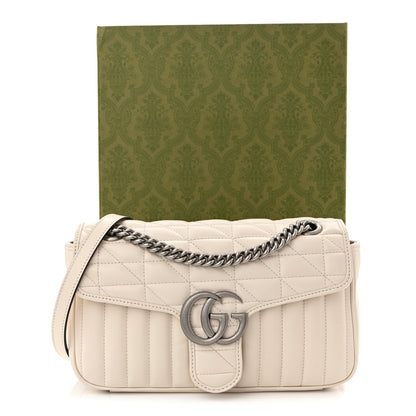 Calfskin Matelasse Aria Small GG Marmont Shoulder Bag Mystic White