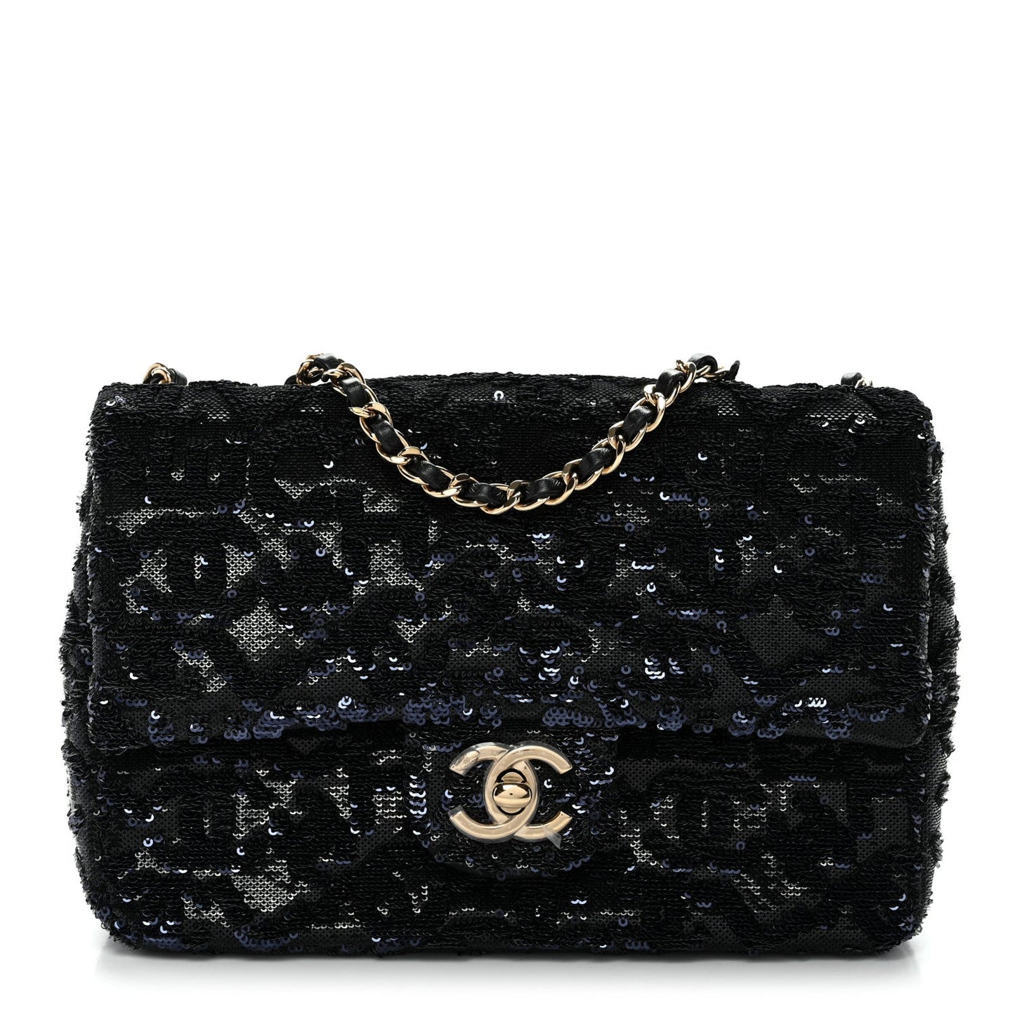 Sequin Quilted Small Single Flap Black