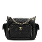 Shiny Crumpled Lambskin Quilted Small Preppy Pocket Camera Case Black