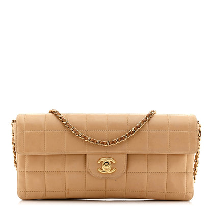 Lambskin East West Chocolate Bar Flap Beige