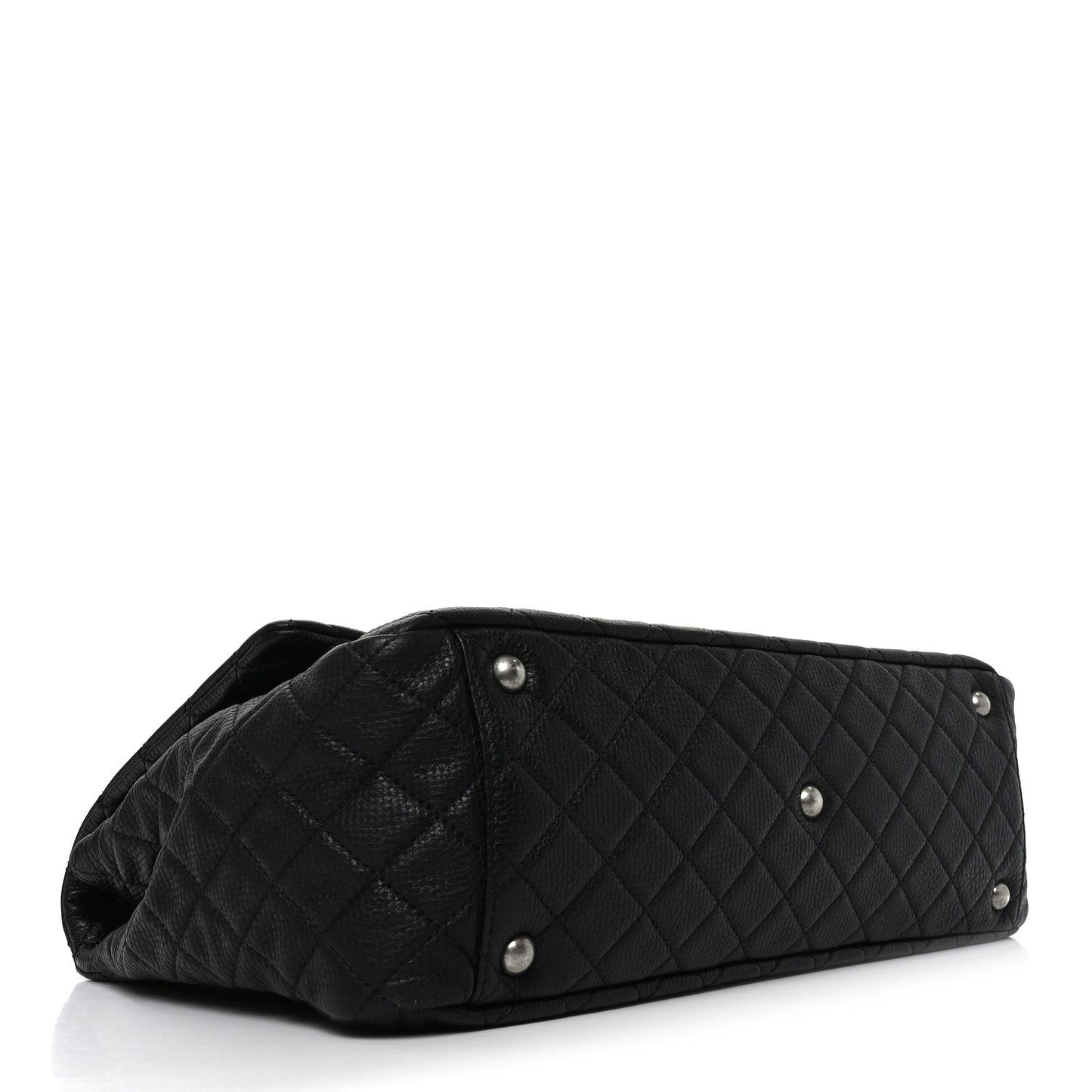 Grained Calfskin Quilted XXL Travel Flap Bag Black