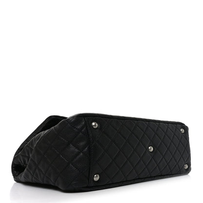 Grained Calfskin Quilted XXL Travel Flap Bag Black
