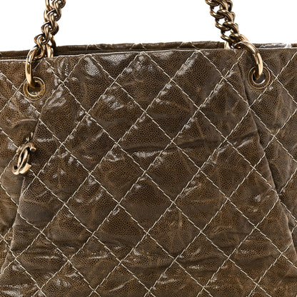 Crumpled Grained Calfskin Large Coco Pleats Tote Khaki