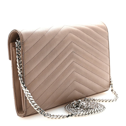 Grain De Poudre Matelasse Chevron Monogram Chain Wallet Taupe