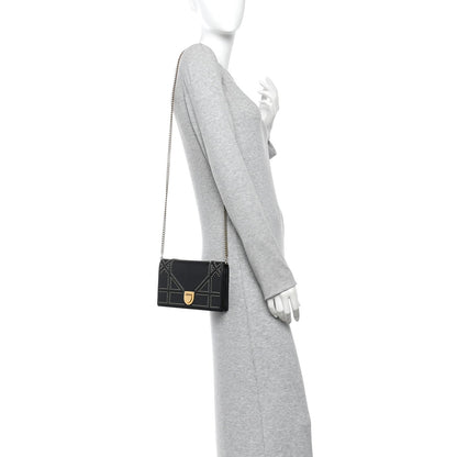 Calfskin Studded Diorama Wallet on Chain Pouch Black