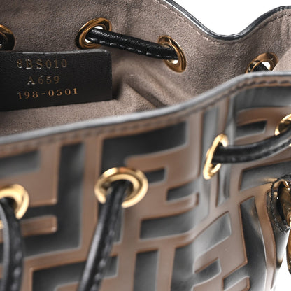 Vitello Liberty F is Fendi Bi-Color FF 1974 Embossed Mini Mon Tresor Bucket Bag Maya Black