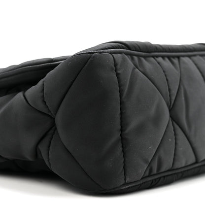 Re-Nylon Quilted Padded Flap Shoulder Bag Black