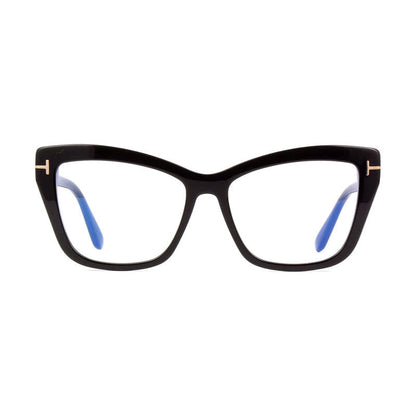 Tom Ford Eyeglasses Cat Eye Full Rim, Shiny Dark Brown Frame and Clear Blue Light Block Lens FT5826-B048
