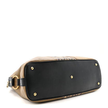 Calfskin Snakeskin Oversized Muse Satchel Black Beige