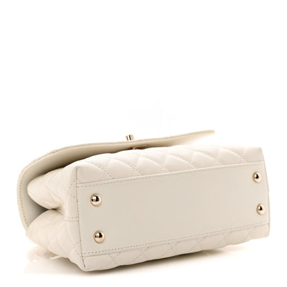 Caviar Quilted Mini Coco Handle Flap White