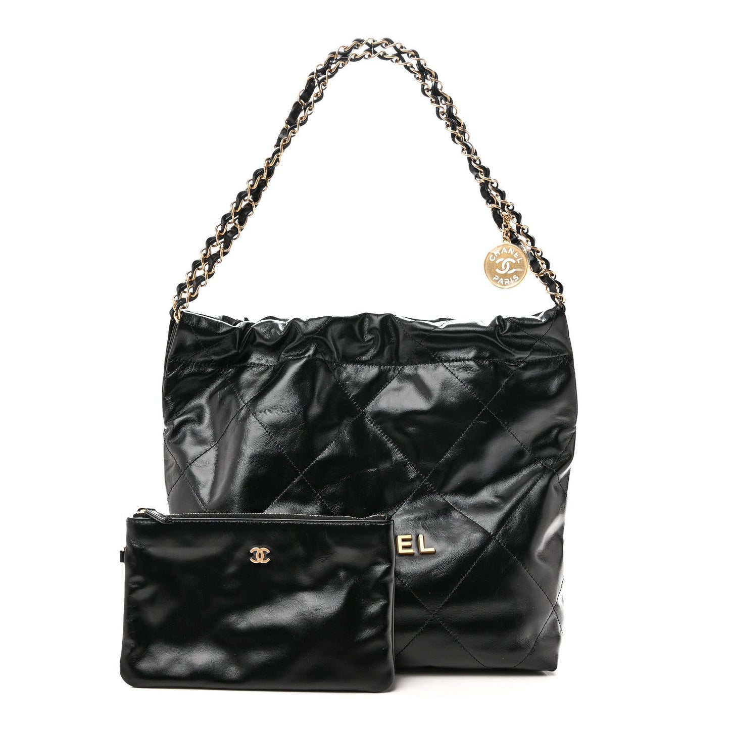 Shiny Calfskin Quilted Small Chanel 22 Black
