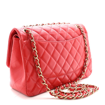 Lambskin Quilted Jumbo Double Flap Red