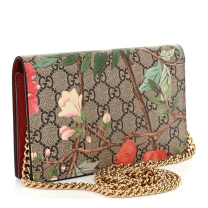 GG Supreme Monogram Tian Chain Wallet Beige Multicolor Red