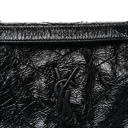Crinkled Calfskin Matelasse Monogram Baby Niki Chain Satchel Black