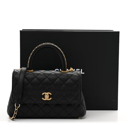 Caviar Quilted Mini Coco Chain Handle Flap Black