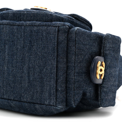 Washed Denim Quilted Cargo Large Hobo Dark Blue