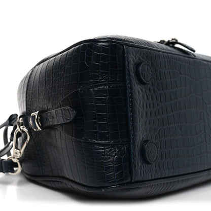 Calfskin Crocodile Embossed Small Varenne Bowling Bag Navy