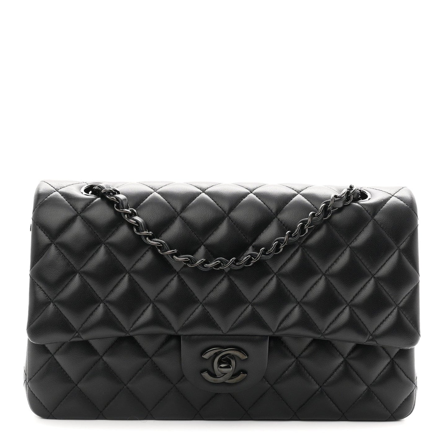 Lambskin Quilted Medium Double Flap So Black