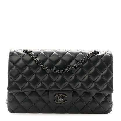 Lambskin Quilted Medium Double Flap So Black
