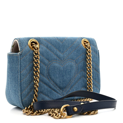 Denim Matelasse Mini Pearly GG Marmont Shoulder Bag Blue