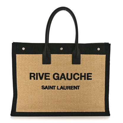 Raffia Linen Calfskin Rive Gauche Tote Naturale Black