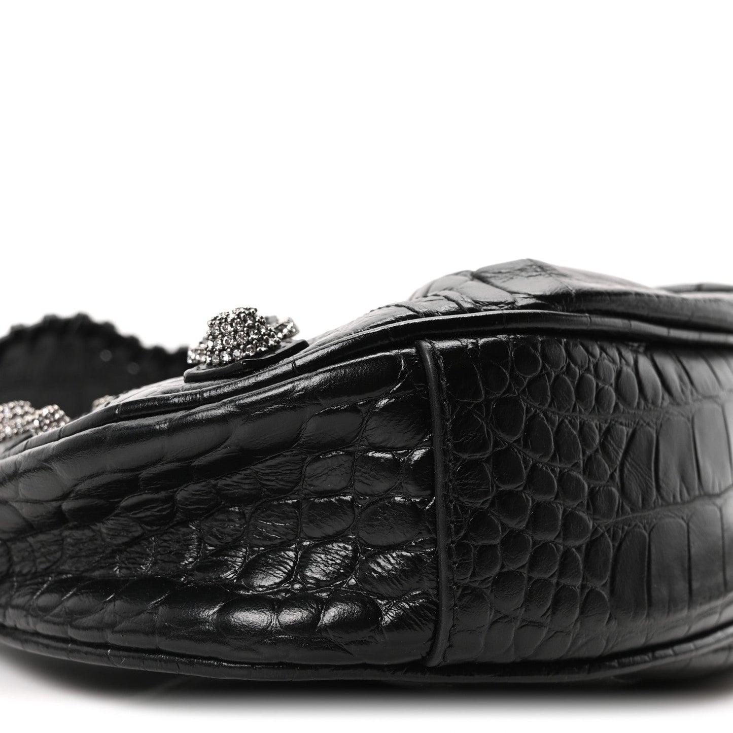 Extra Supple Calfskin Crystal Crocodile Embossed Le Cagole Shoulder Bag XS Black