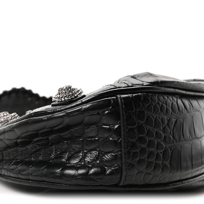 Extra Supple Calfskin Crystal Crocodile Embossed Le Cagole Shoulder Bag XS Black