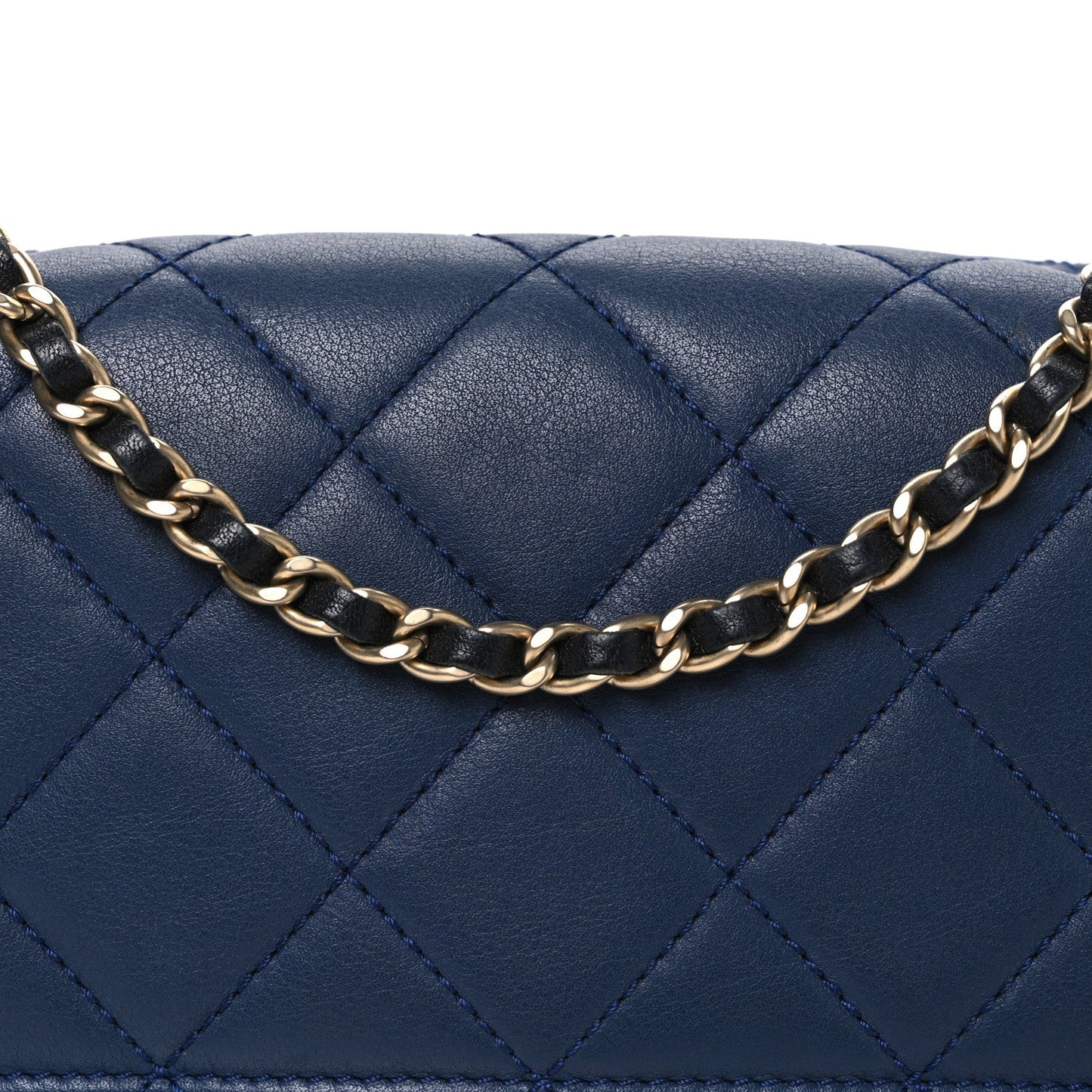 Calfskin Quilted Medium Graphic Flap Blue Black