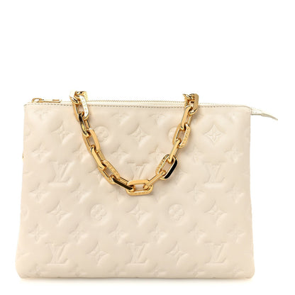 Lambskin Embossed Monogram Coussin PM Beige Cream