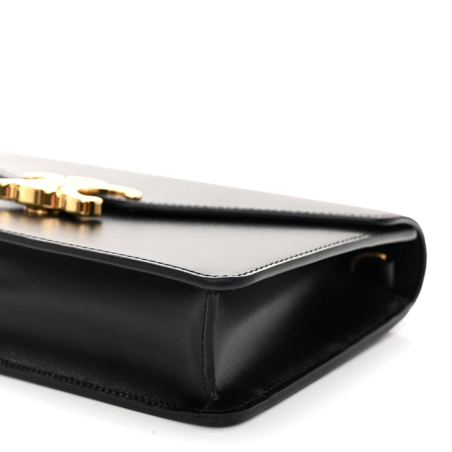 Shiny Calfskin Triomphe Margo Wallet on Chain Black