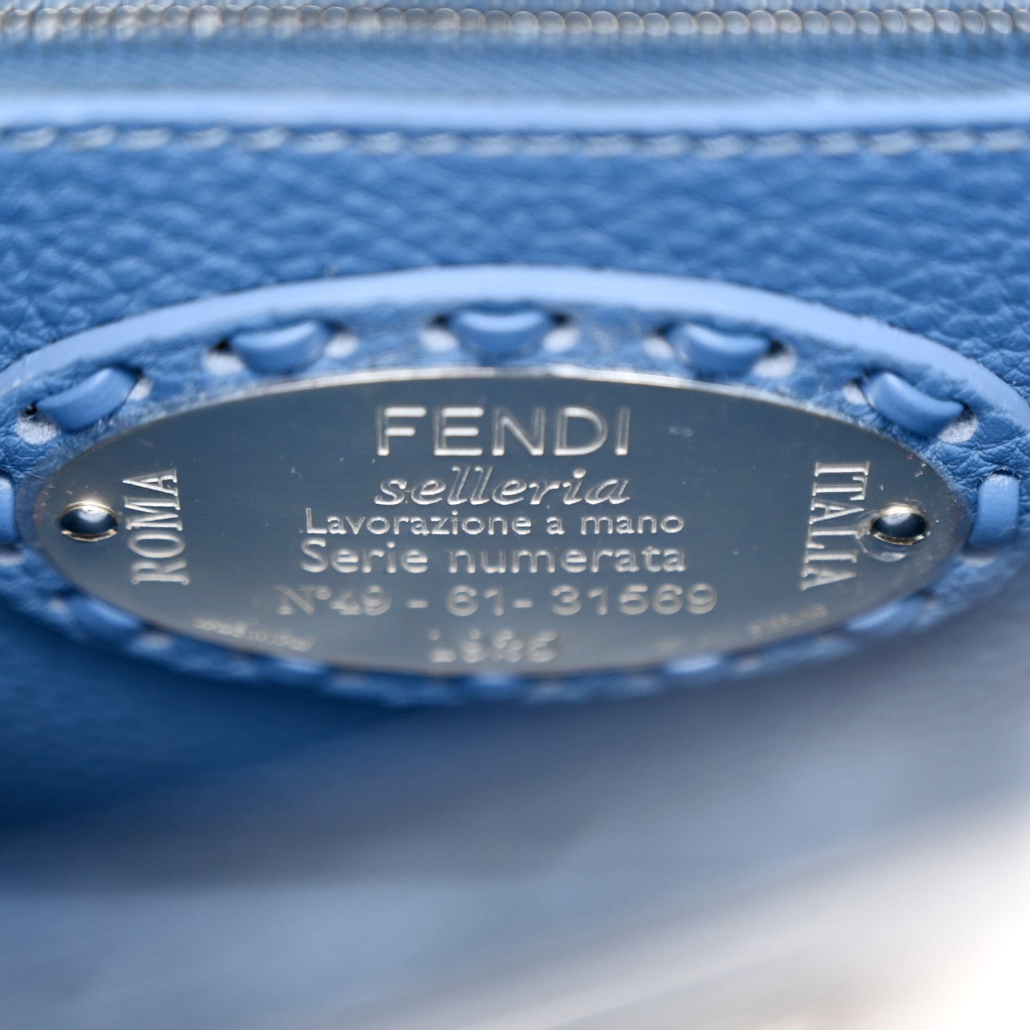 Cuoio Romano Selleria Macro Stitchings Mini Peekaboo Iconic Satchel Argento Blue