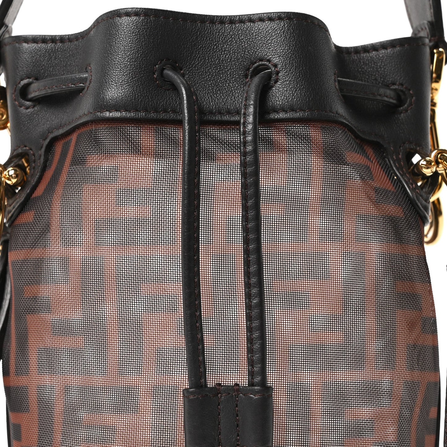 Mesh Vitello Grace F is Fendi FF 1974 Mini Mon Tresor Bucket Bag Marrone Black Ebano