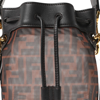 Mesh Vitello Grace F is Fendi FF 1974 Mini Mon Tresor Bucket Bag Marrone Black Ebano