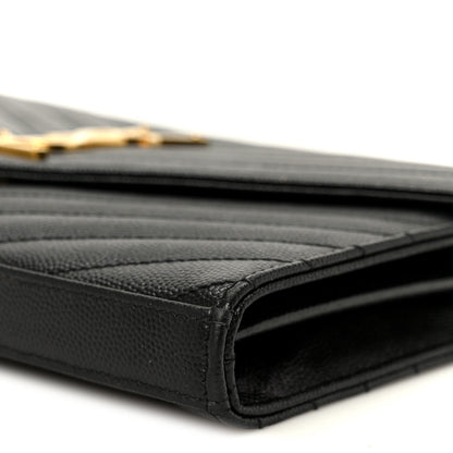 Grain De Poudre Matelasse Chevron Monogram Chain Wallet Black