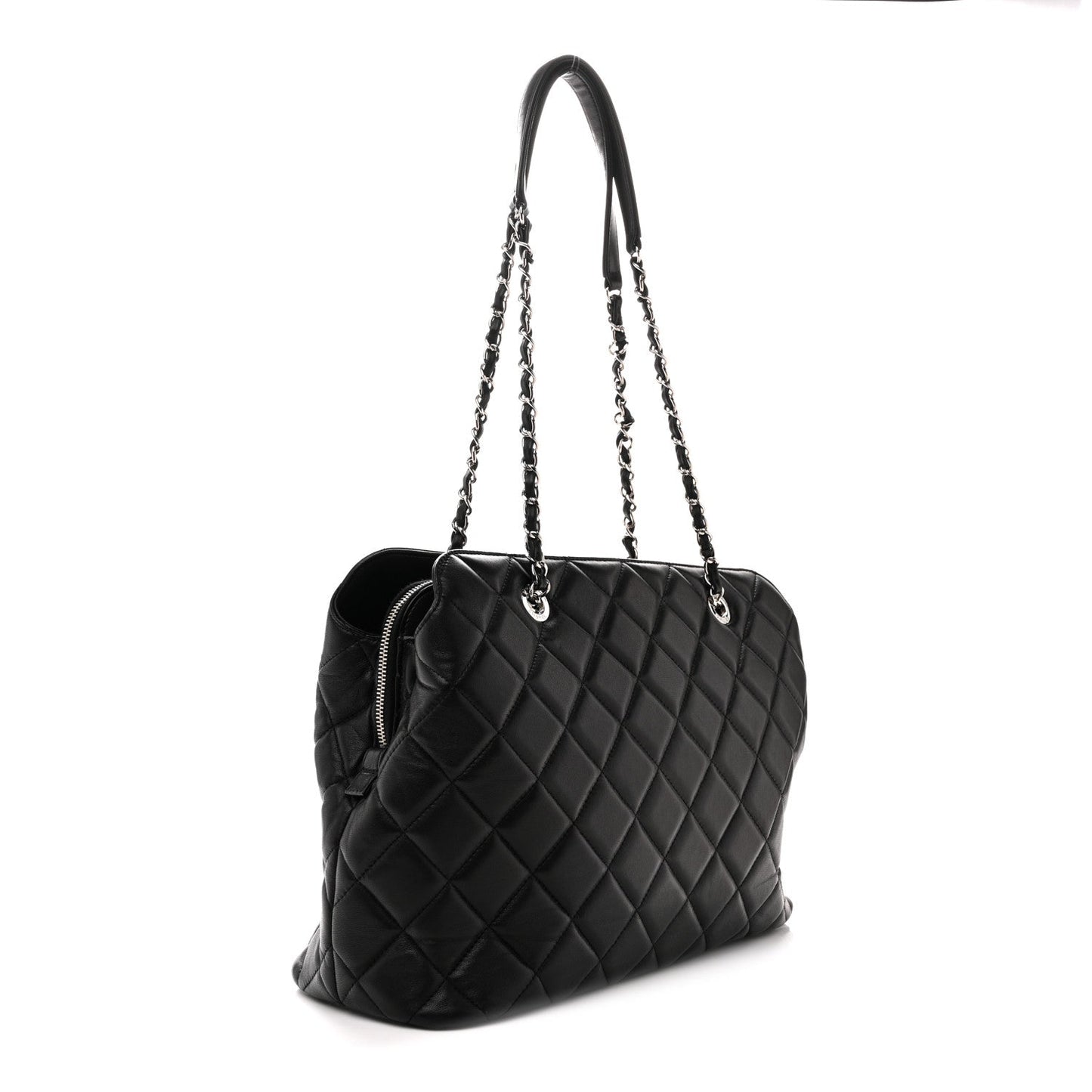 Lambskin Quilted Chic and Soft Shopping Tote Black