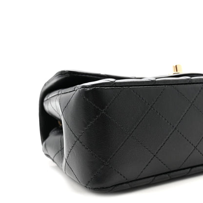 Lambskin Quilted Mini Rectangular Flap  Black