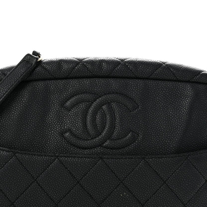 Caviar Quilted Large Coco Tassel Camera Case Black