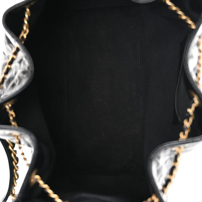 Shiny Crumpled Calfskin Quilted Medium Chanel 25 Handbag Black