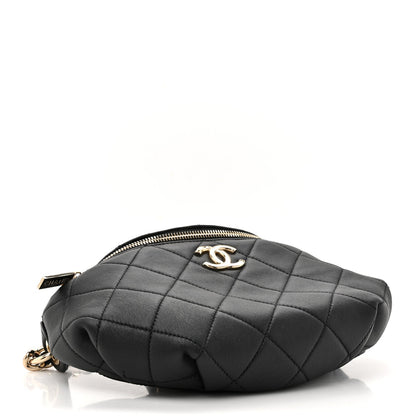 Lambskin Quilted Resin Bi-Color Waist Bag Fanny Pack Black