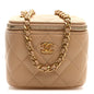 Lambskin Quilted Pearl Crush Mini Vanity Case With Chain Beige